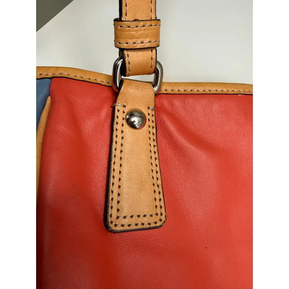Coach F23683 Park Color Block Leather Tote Shoulder Bag Red Blue Tan